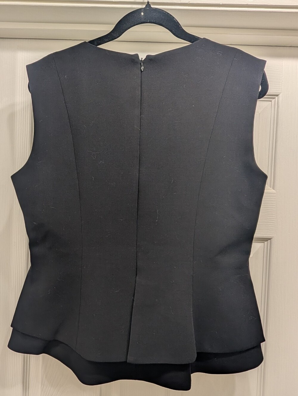 BCBGMAXAZRIA Black V-Neck Double Peplum Top Size L | Like New - Picture 2 of 5